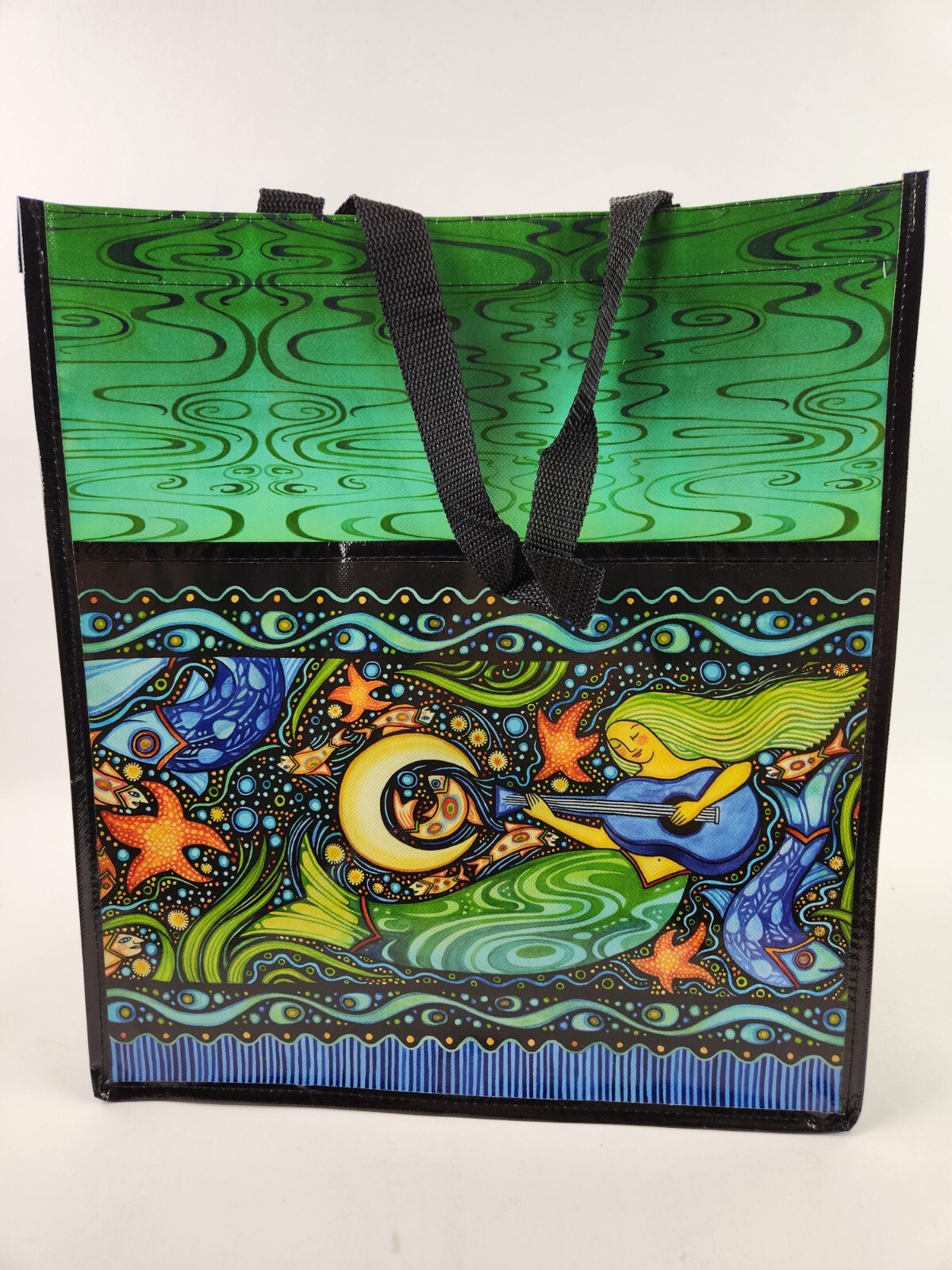 Oceanica Julie Paschkis Shopping Tote Reusable Folk Art Mermaid Octopus 14″x16″