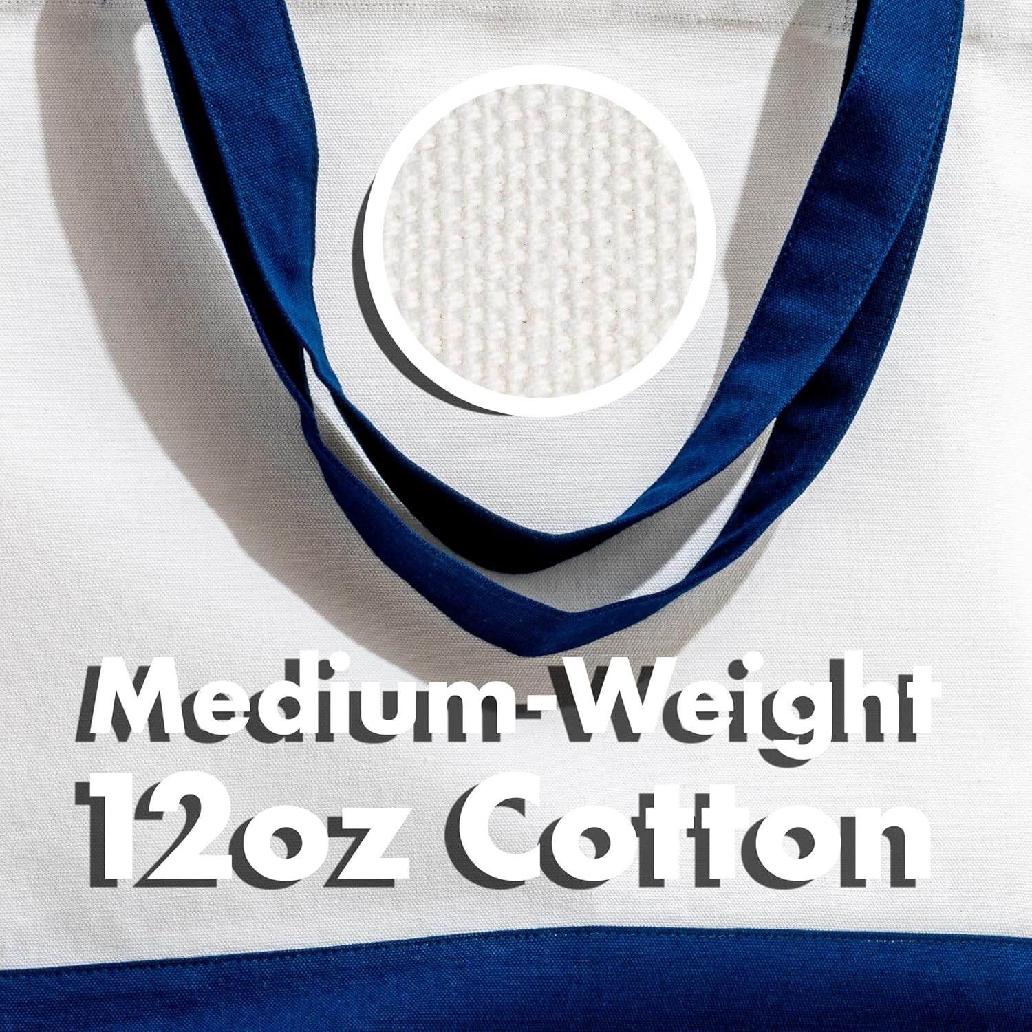8 Pack |Not Made In China| Reusable Grocery Bag, Canvas Tote, White W/Navy Trim