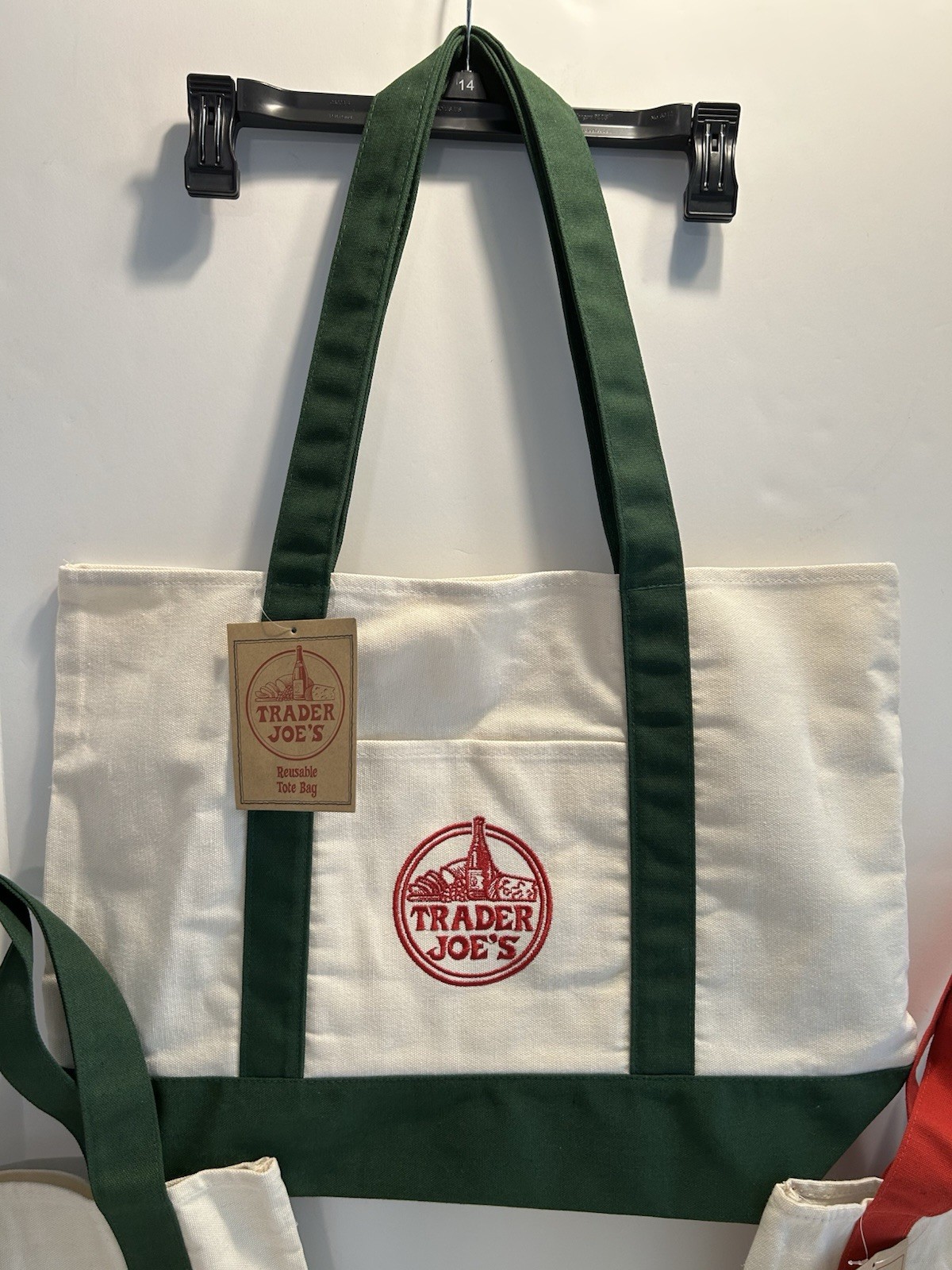 NEW Trader Joes Reusable Large Bag And Canvas Mini Tote Set of 3 Green & Red