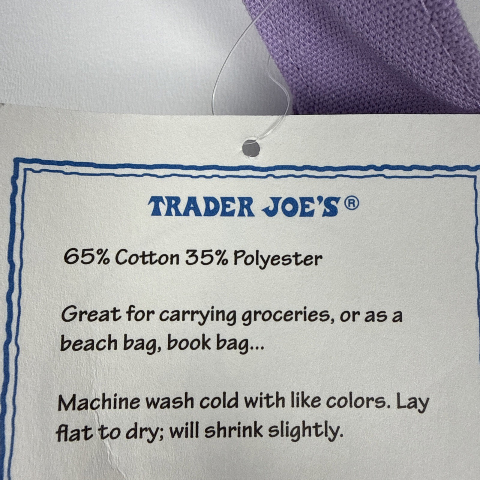 Trader Joe’s NWT Large Spring 2026 Lavender Tote Bag