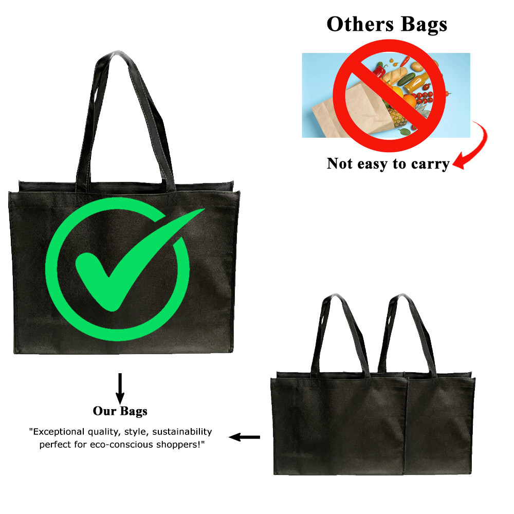 Shopping Bags Eco Friendly Reusable Tote Bag Gift Promo Bag 100pcs Black 12x16x5