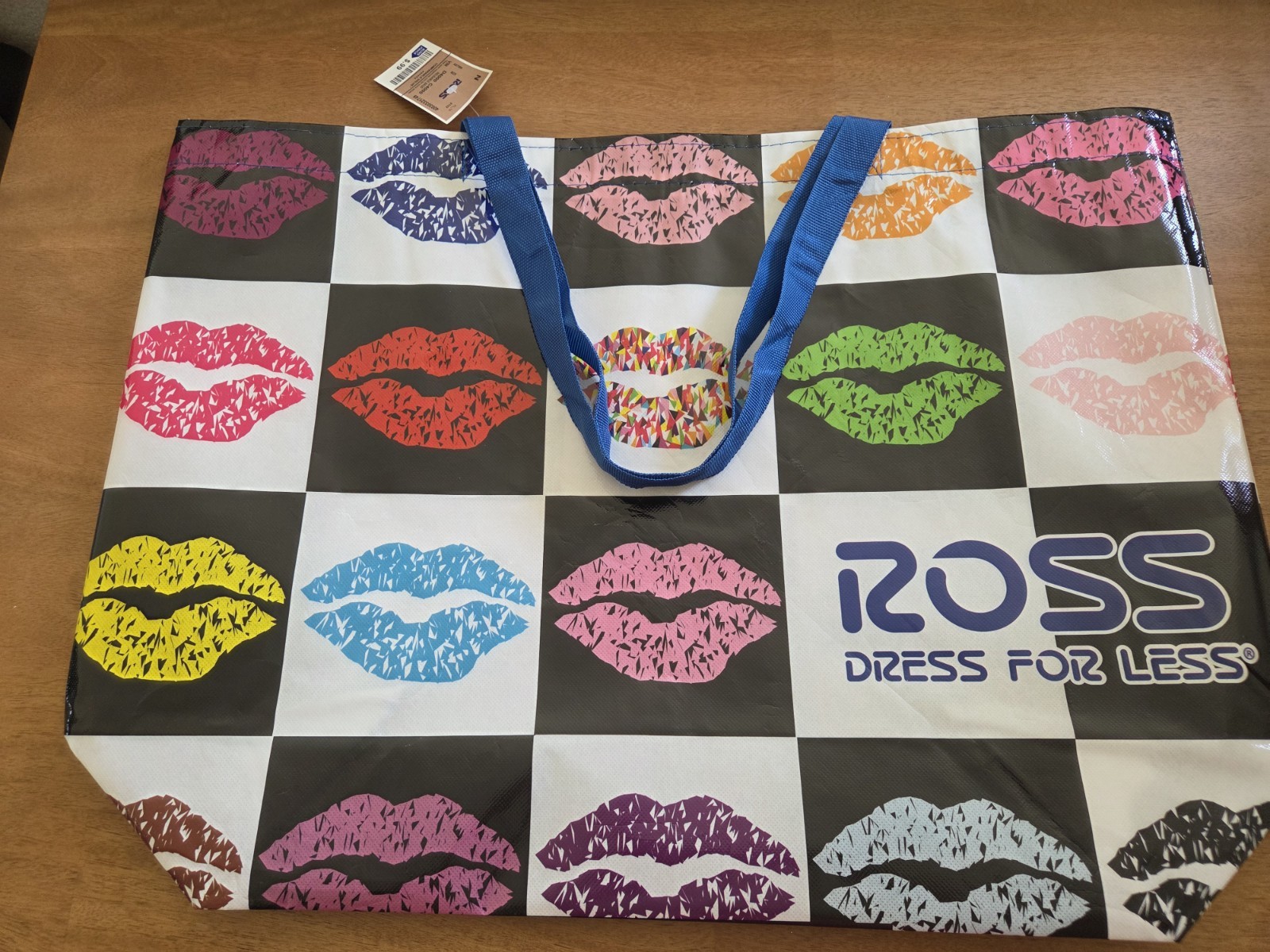 ROSS Dress For Less Reusable Shopping Tote Bag Colorful Lips Checkered Large…