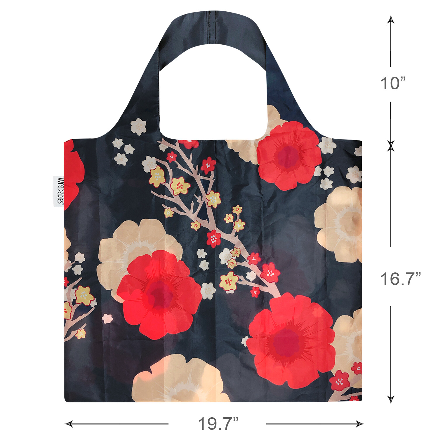 Wrapables Large Reusable Shopping Tote Bag with Outer Pouch, Midnight Floral