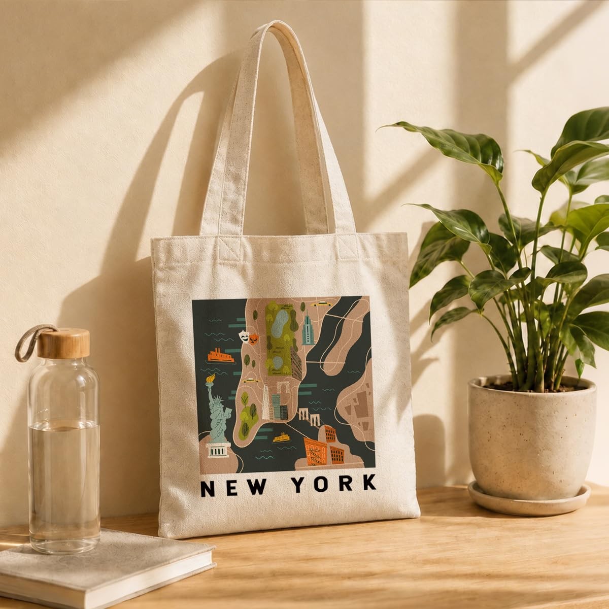 New York Map Canvas Tote Bag, New York Travel Gifts Shoulder Bags, Christmas …