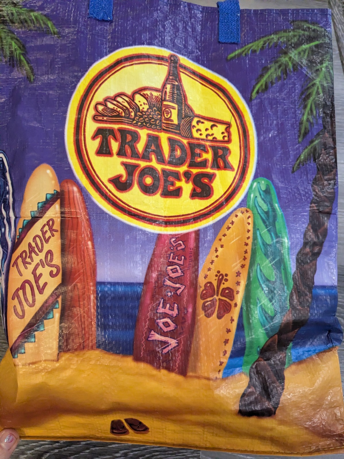 Vintage Trader Joe’s Reusable Surfboards Beach Palm Trees Shopping Tote Bag