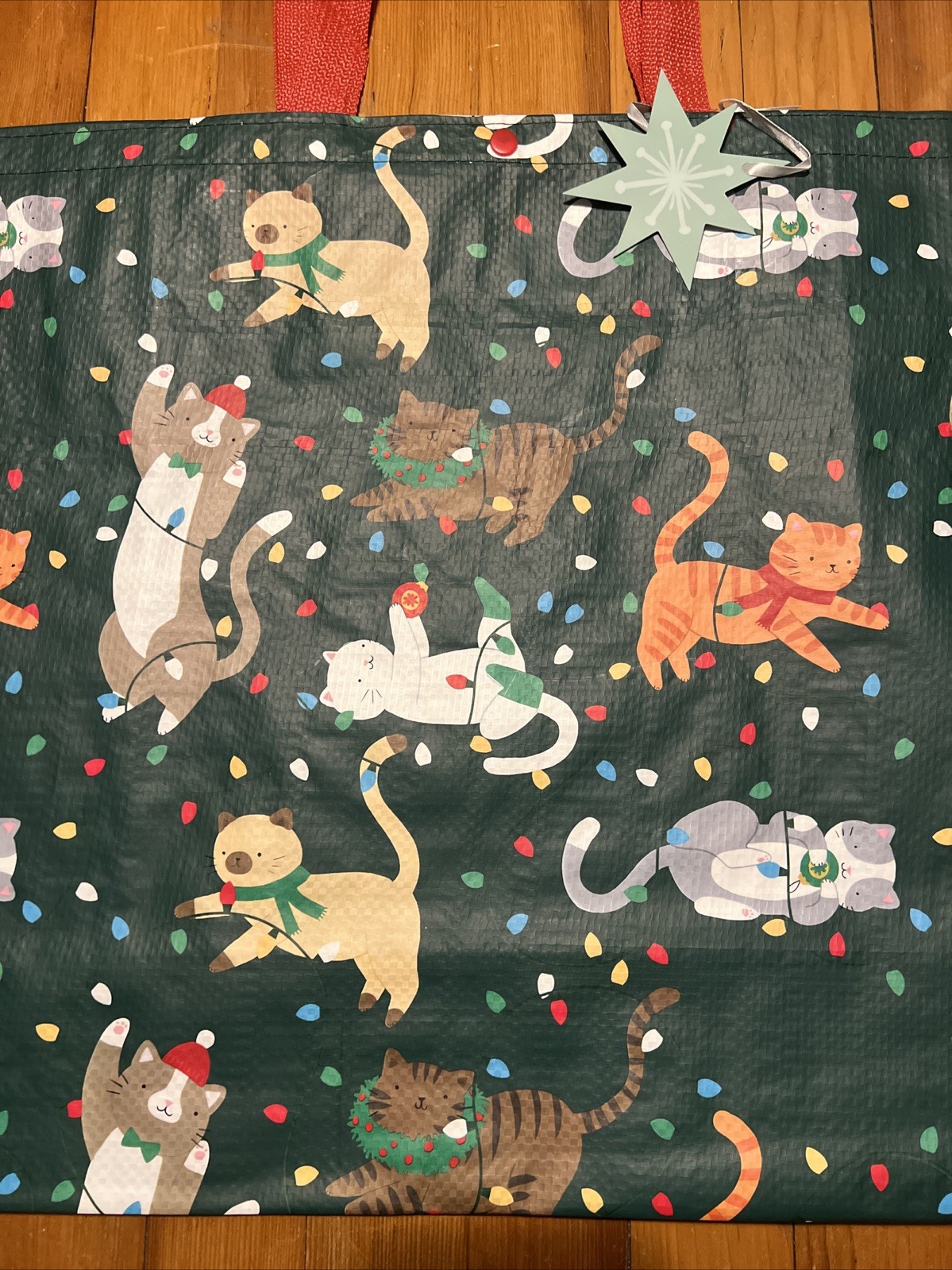 HOMEGOODS Christmas Cats Cat Multicolor Lights Ornaments Shopping Tote Bag NEW‼️