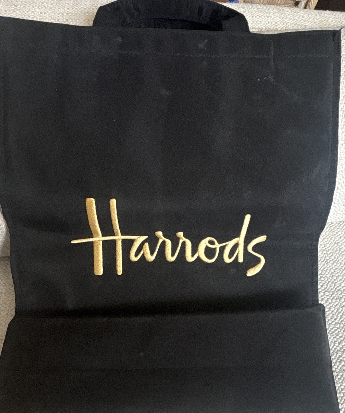 Harrods Black Reusable Shopping Bag Polyester/PVC 14×14 in, Width 6 in