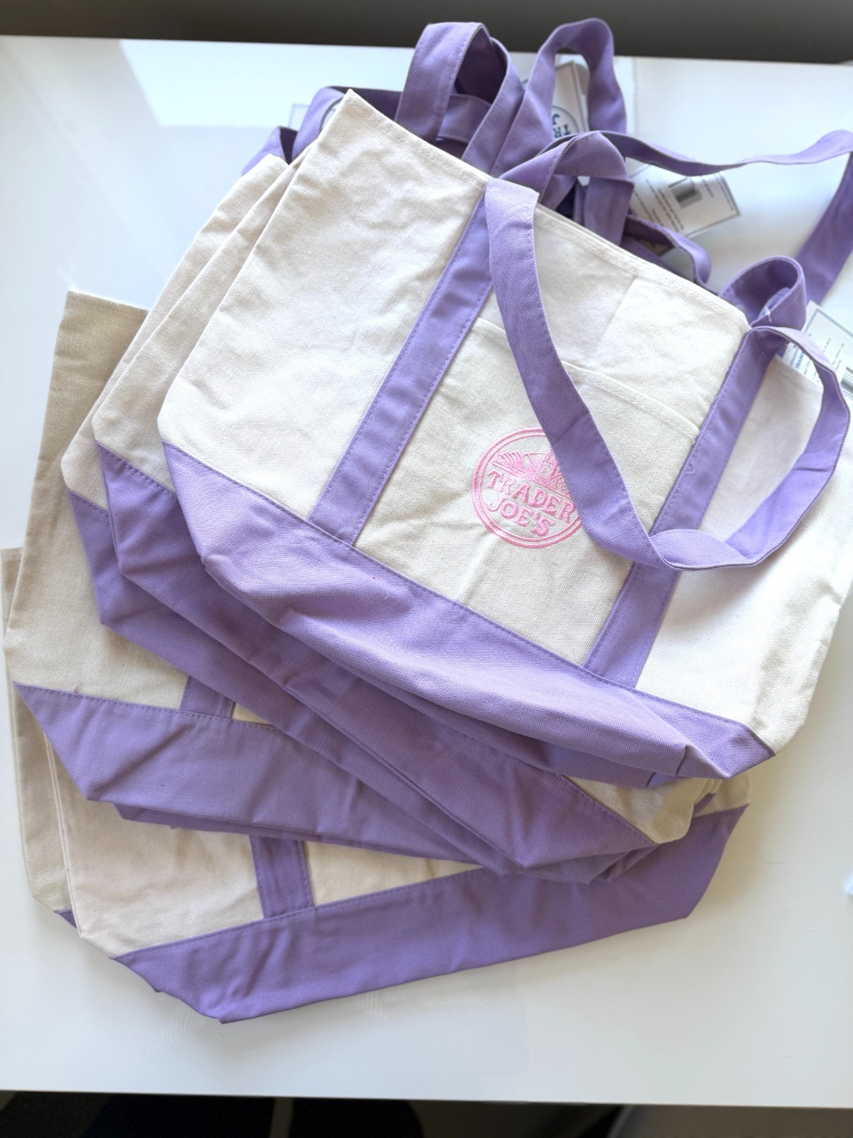 Lot of 10! 2026 Trader Joe’s Large Lavender Canvas Reusable Tote Bag- NEW