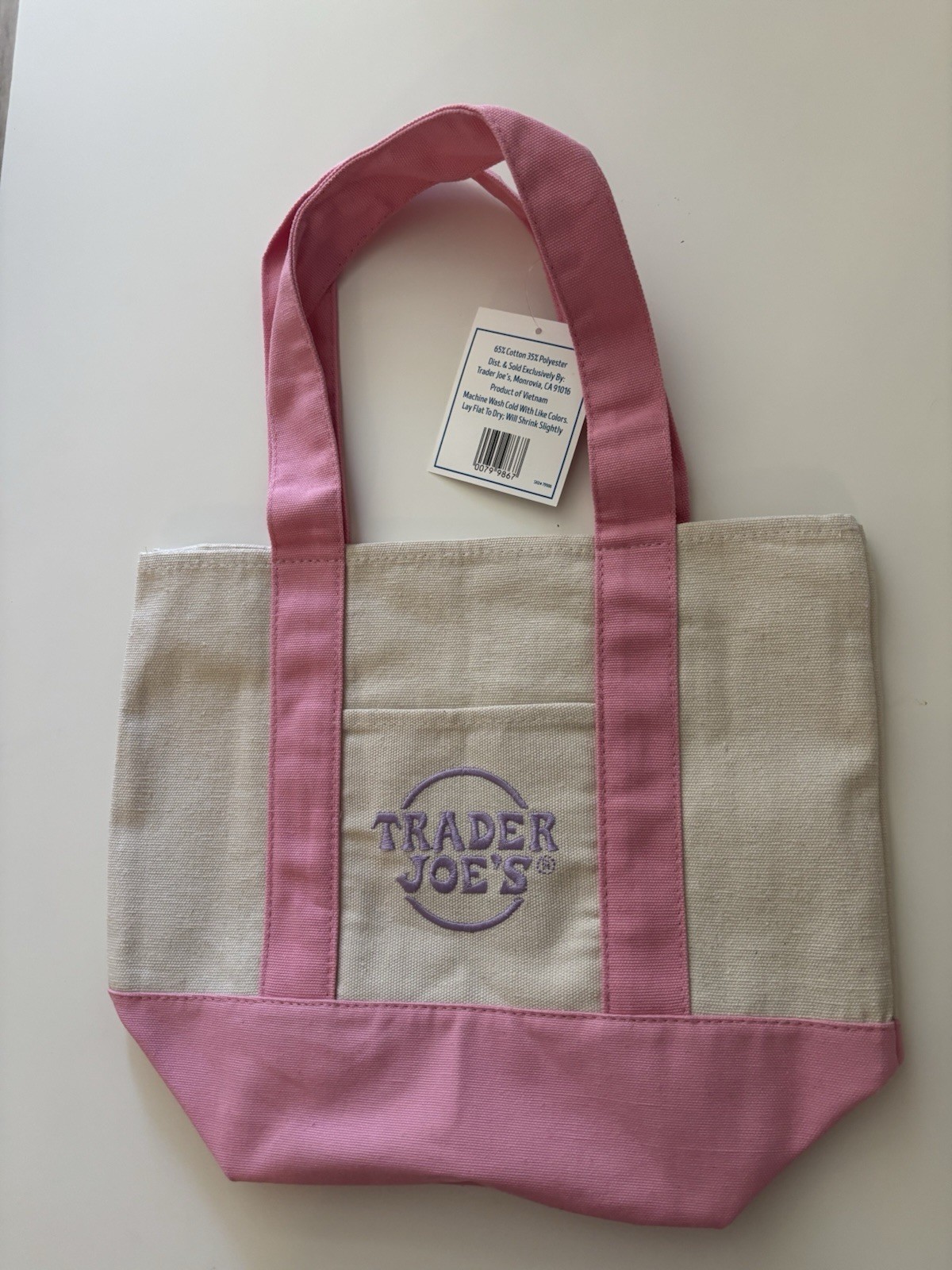 Trader Joe’s 2026 Mini Canvas Pastel Reusable Tote Bag Pink – BRAND NEW | US