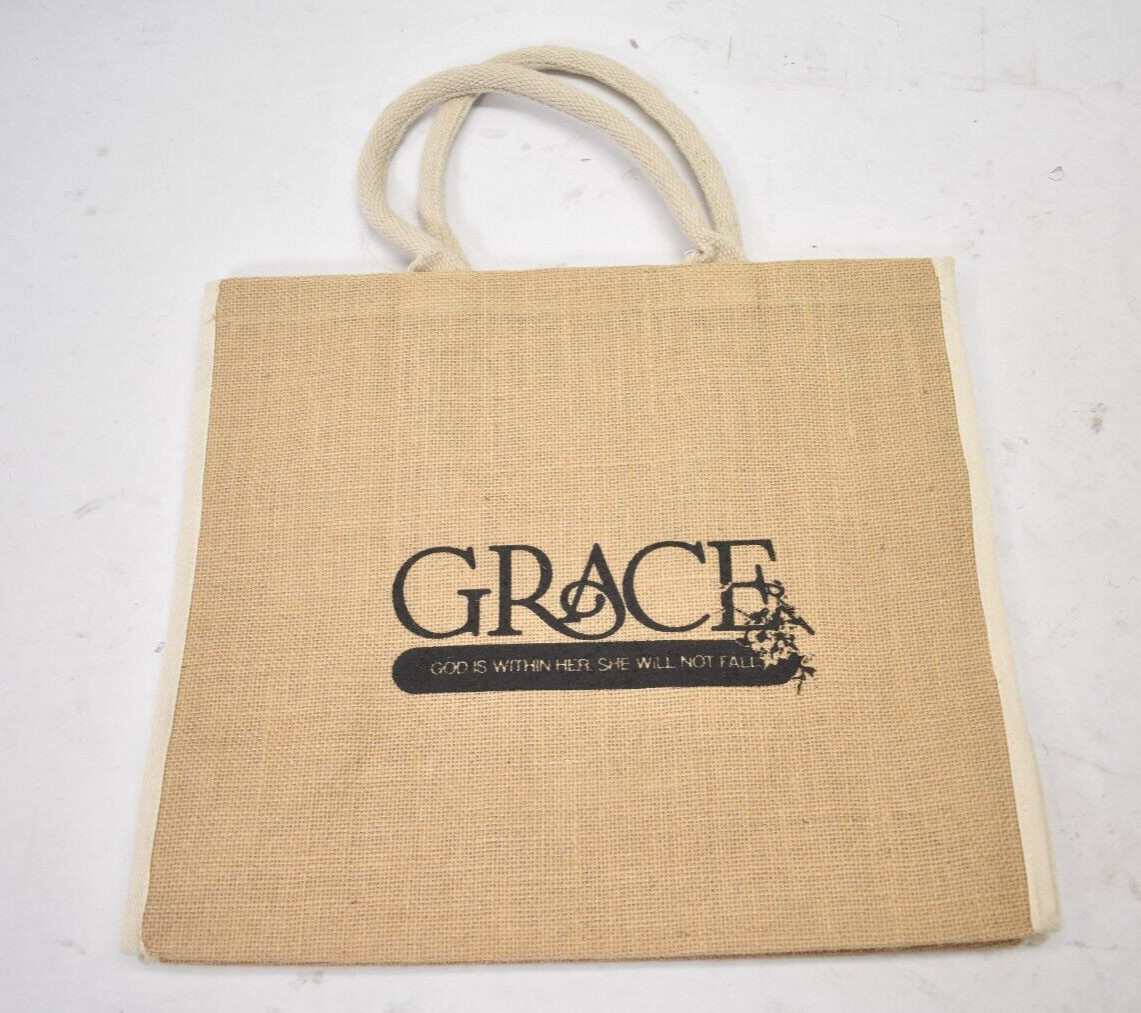 Grace God Is Within Her She Will Not Fall Jute Tote Bag Shopping Natural Burlap