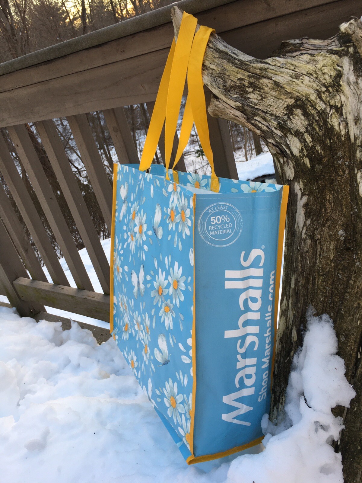 Daisy Flowers &Butterflies~Shopping Bag Spring Baby Blue Reusable Tote~Marshalls