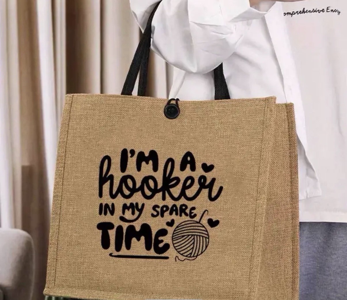 Crochet Hooker Alternative Large Jute Shopper Reusable Tote Shopping Bag
