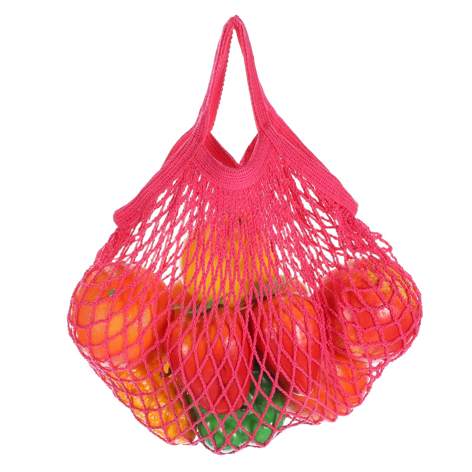 Reusable Mesh Produce Storage Bags Washable Portable Bag Short Handle, Rose Red