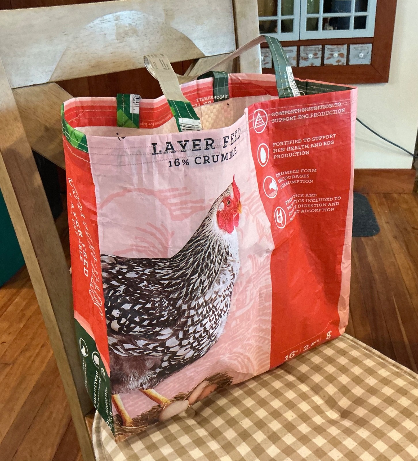 Chicken, UpCycled feed bag totes, Reusable Grocery Bags, Reusable Totes