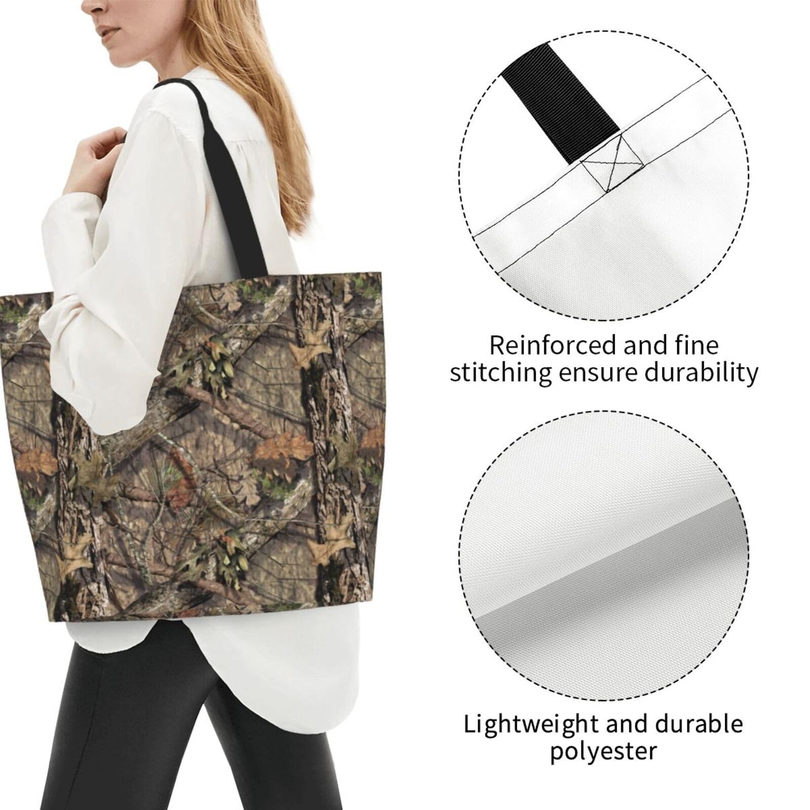 Camo Camouflage Hunting Forest Large Tote Bag Simple Casual Portable Shoulder…