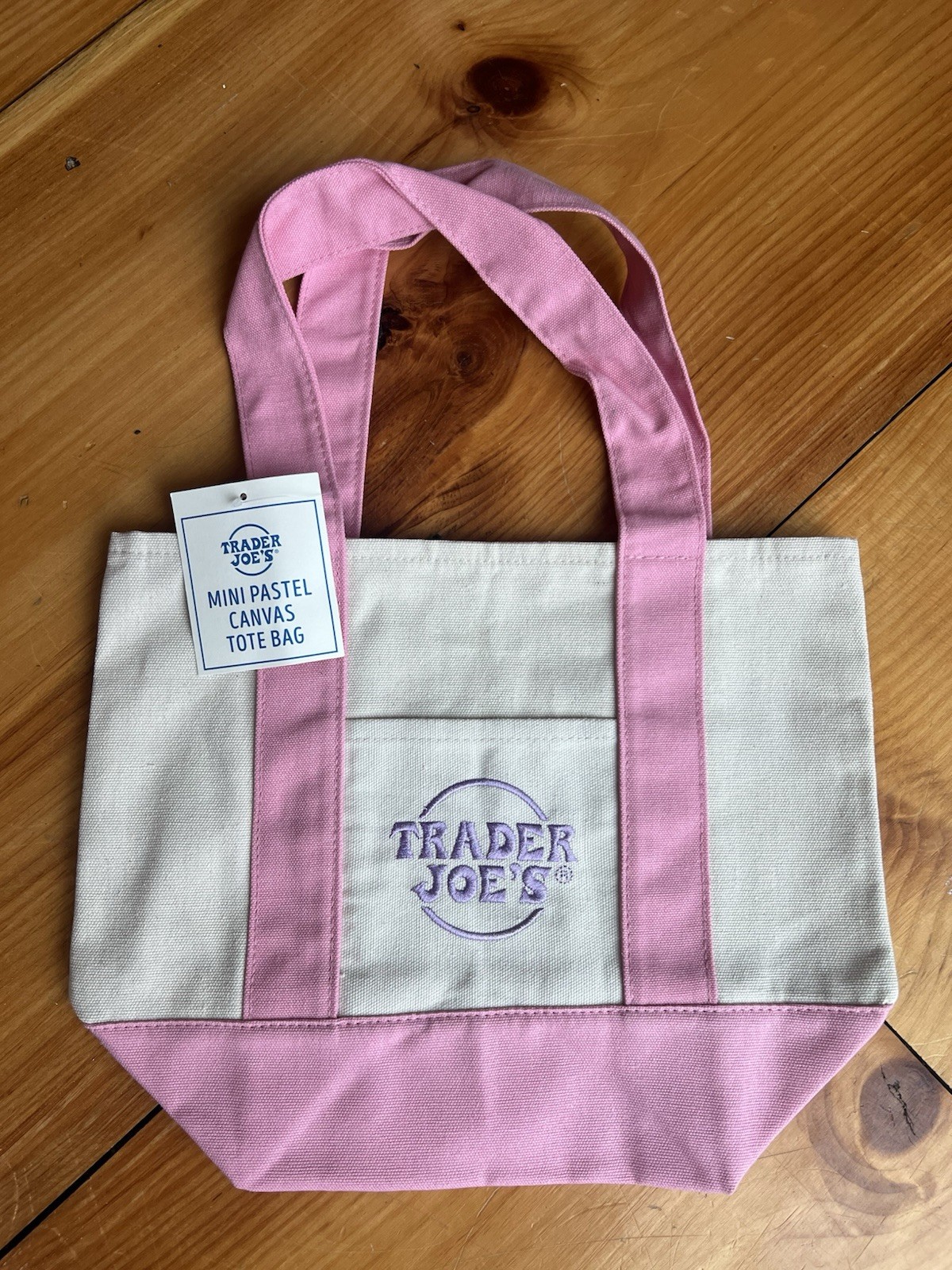 Trader Joe’s Mini Canvas Tote Bag Pink Beige Colour Block Contemporary