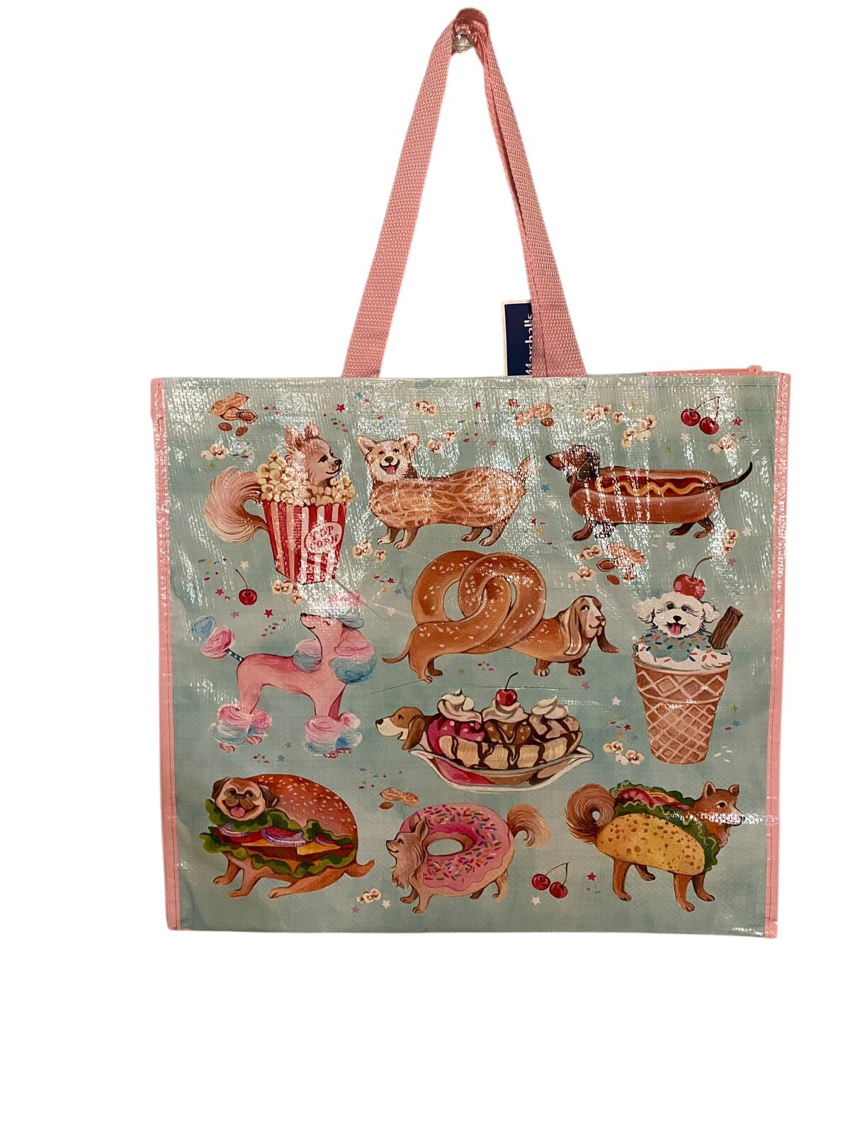 Marshall’s Reusable Large Shopping Grocery Bag Tote Dogs & Food Animals NEW