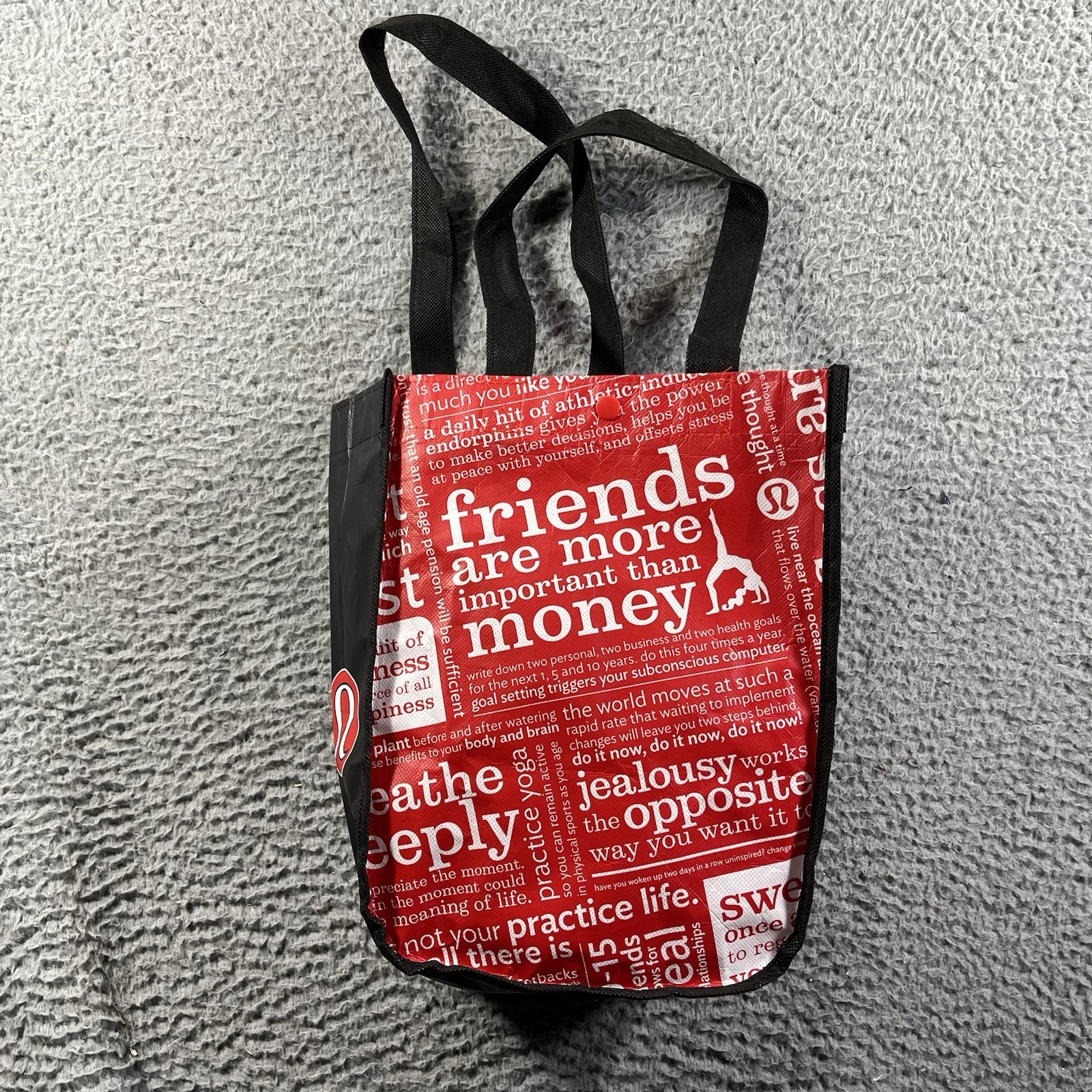 Lululemon Small Reusable Shopping Tote Bag Red Manifesto Friends More Important