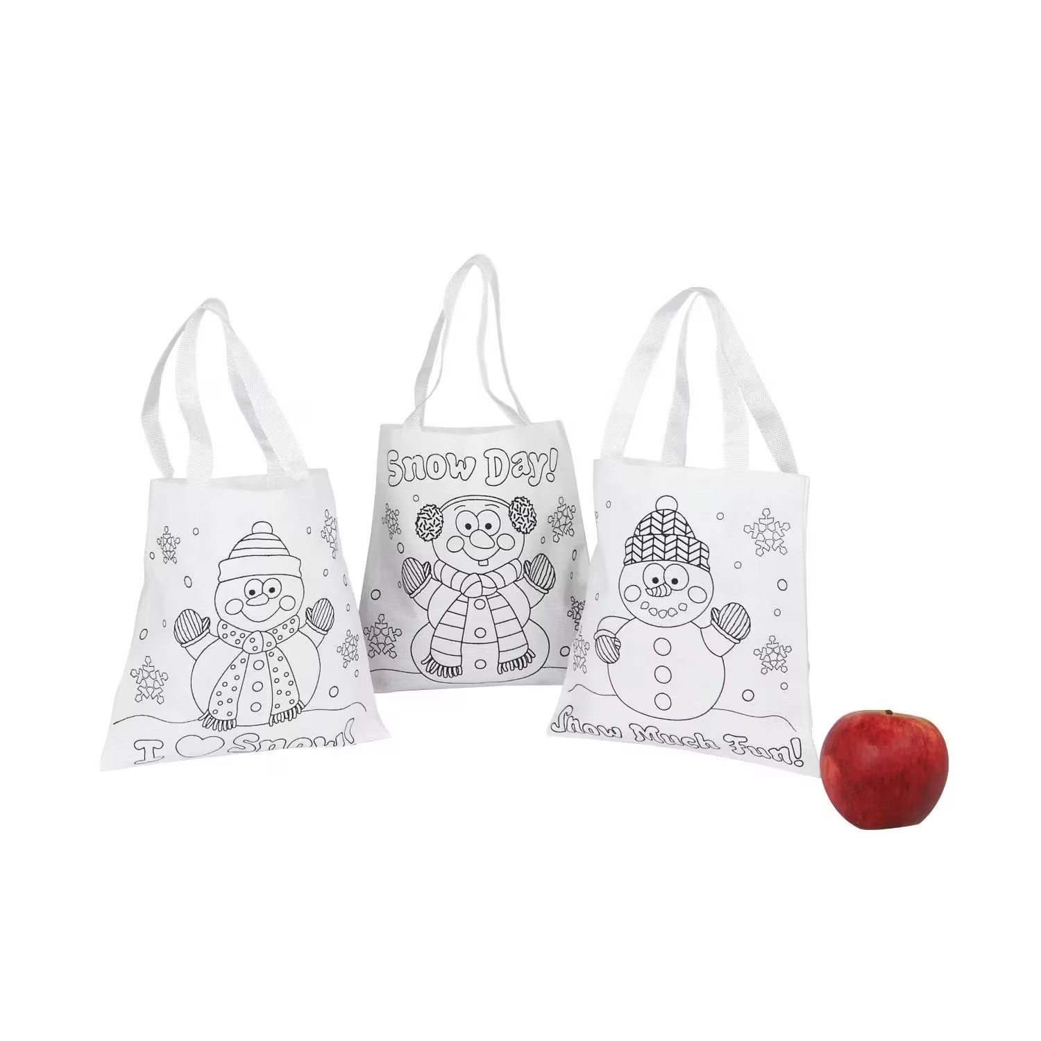 Color Your Own Mini Snowman Nonwoven Tote Bags – 12 Pc.