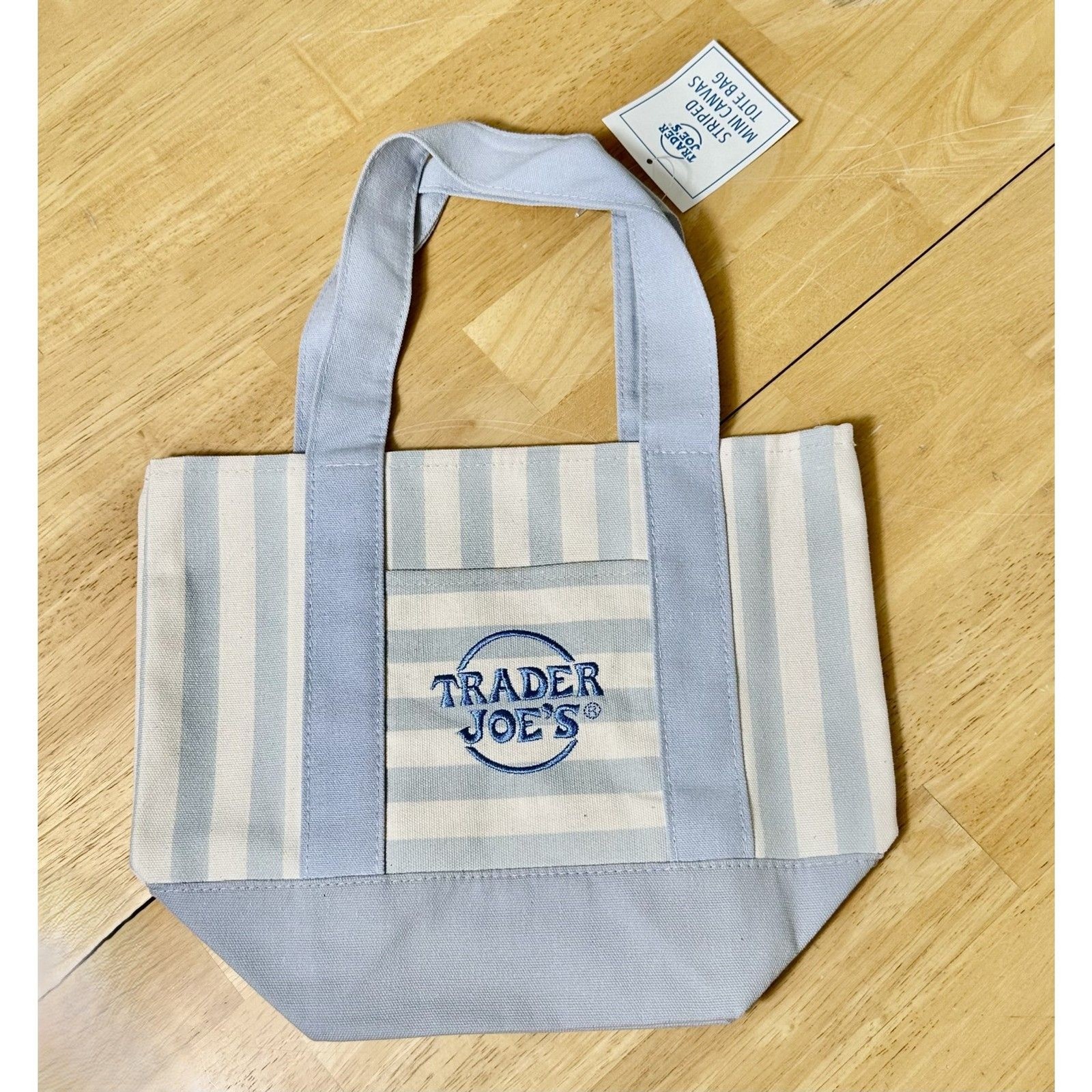 Trader Joe’s Pastel Striped Canvas Tote Bag SINGLE NWT Blue 2026 Limited Edition