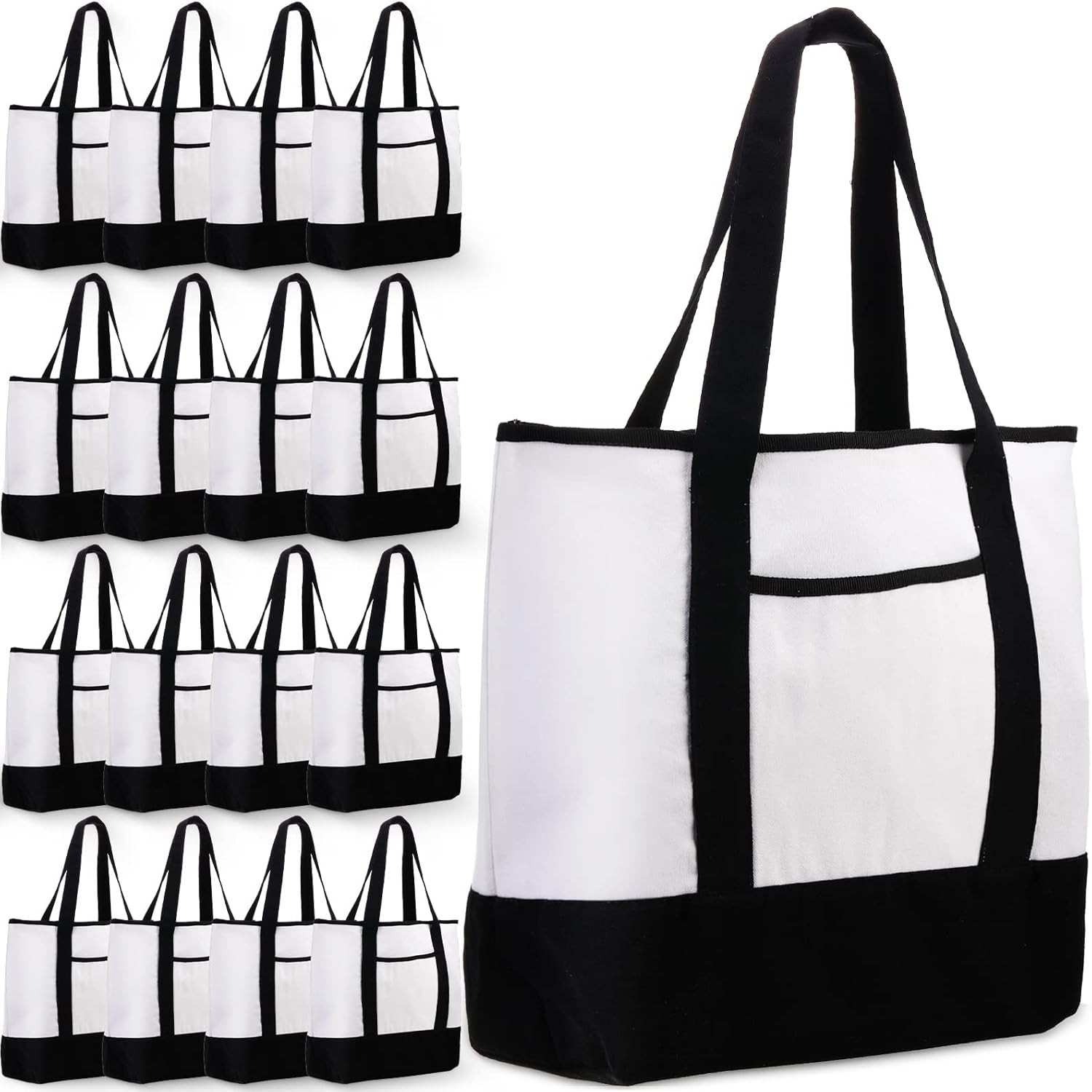 16 Pcs Reusable Canvas Tote Bags with Pocket – DIY Blank Grocery Bags