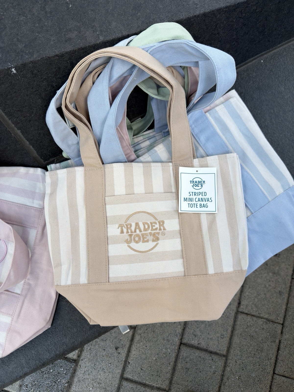 SET OF 4 Trader Joe’s Canvas Striped Mini Tote Bag (FREE DOMESTIC SHIPPING)