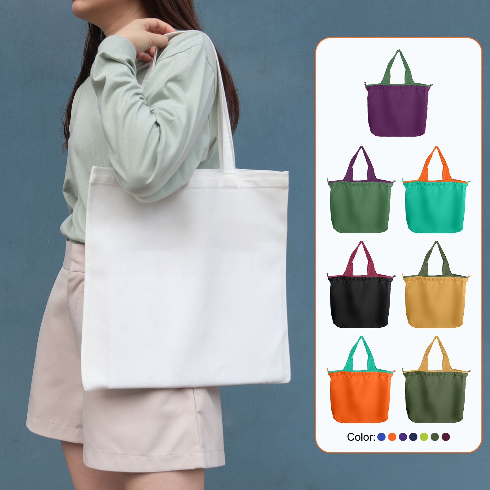 1Pcs 20″ x 16″ Washable Shopping Totes Fit in Pocket (Dark Green)