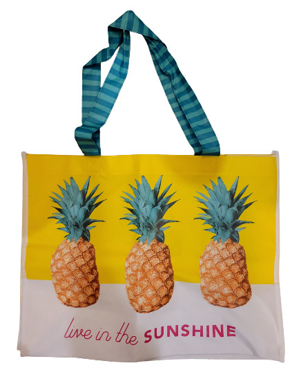 Hello Sunshine Pineapple Reusable Shopping Tote Bag 13x17x7 Inches