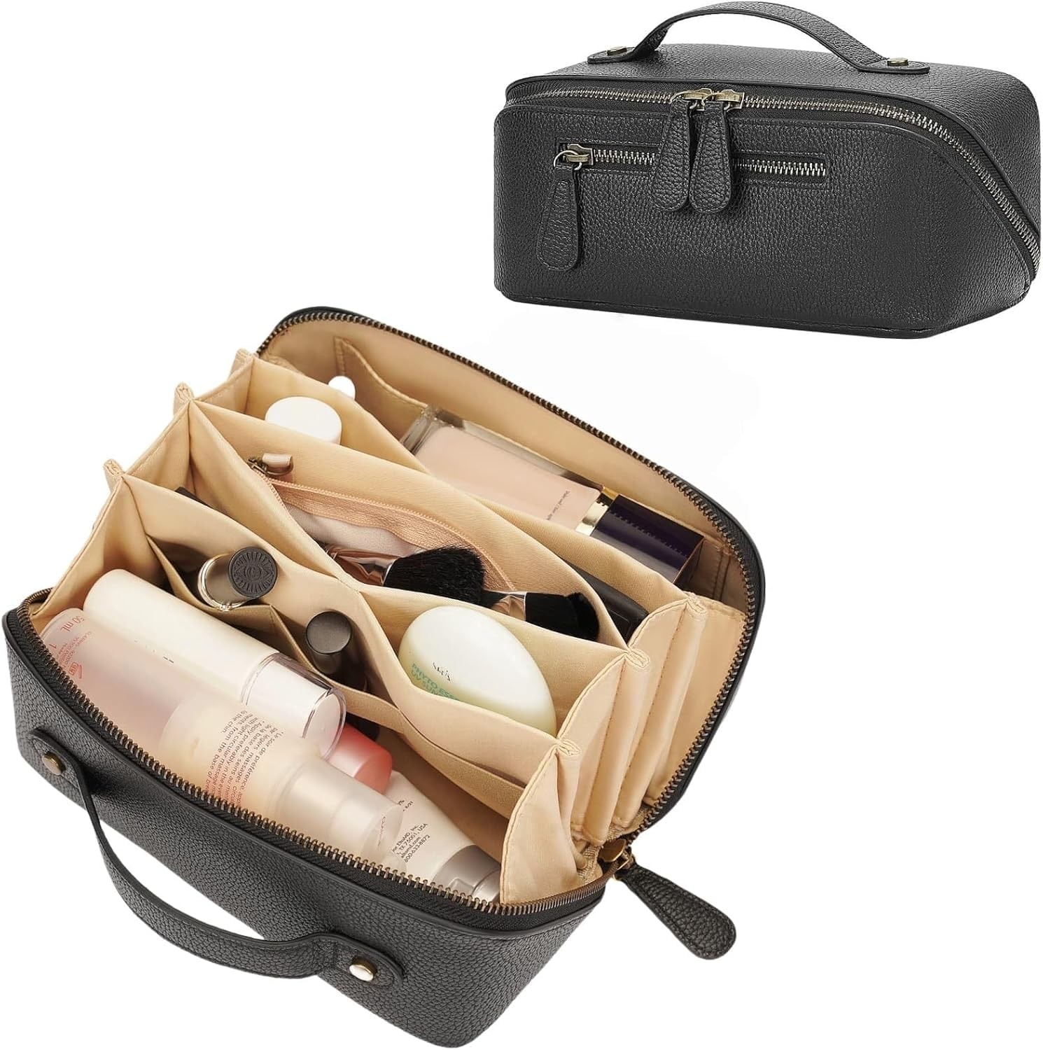 Divvia Travel Makeup Bag Cosmetic Pouch Water Resistant 2L, Upgraded black