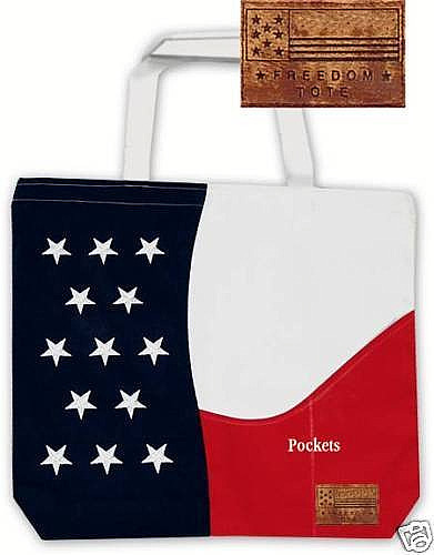 Embroidered Freedom American Flag Canvas Tote Bag