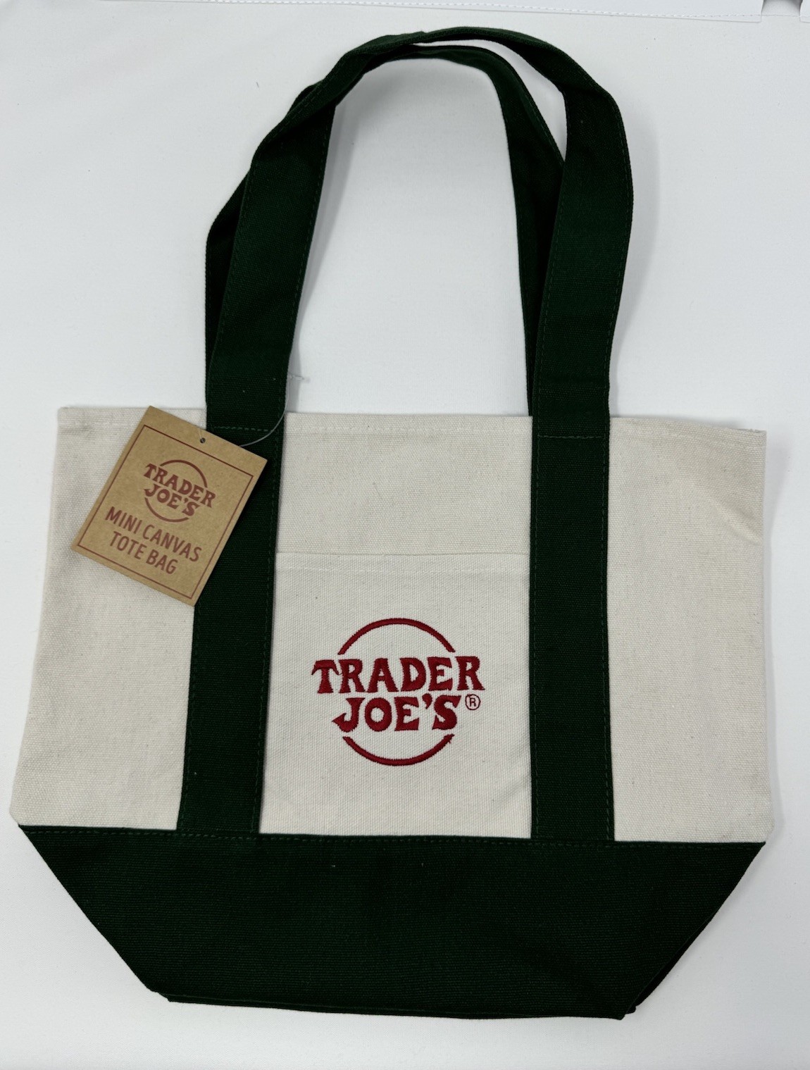 TRADER JOE’S HUNTER GREEN MINI CANVAS TOTE BAG NWT FREE GIFT 🎁 FAST SHIPPING