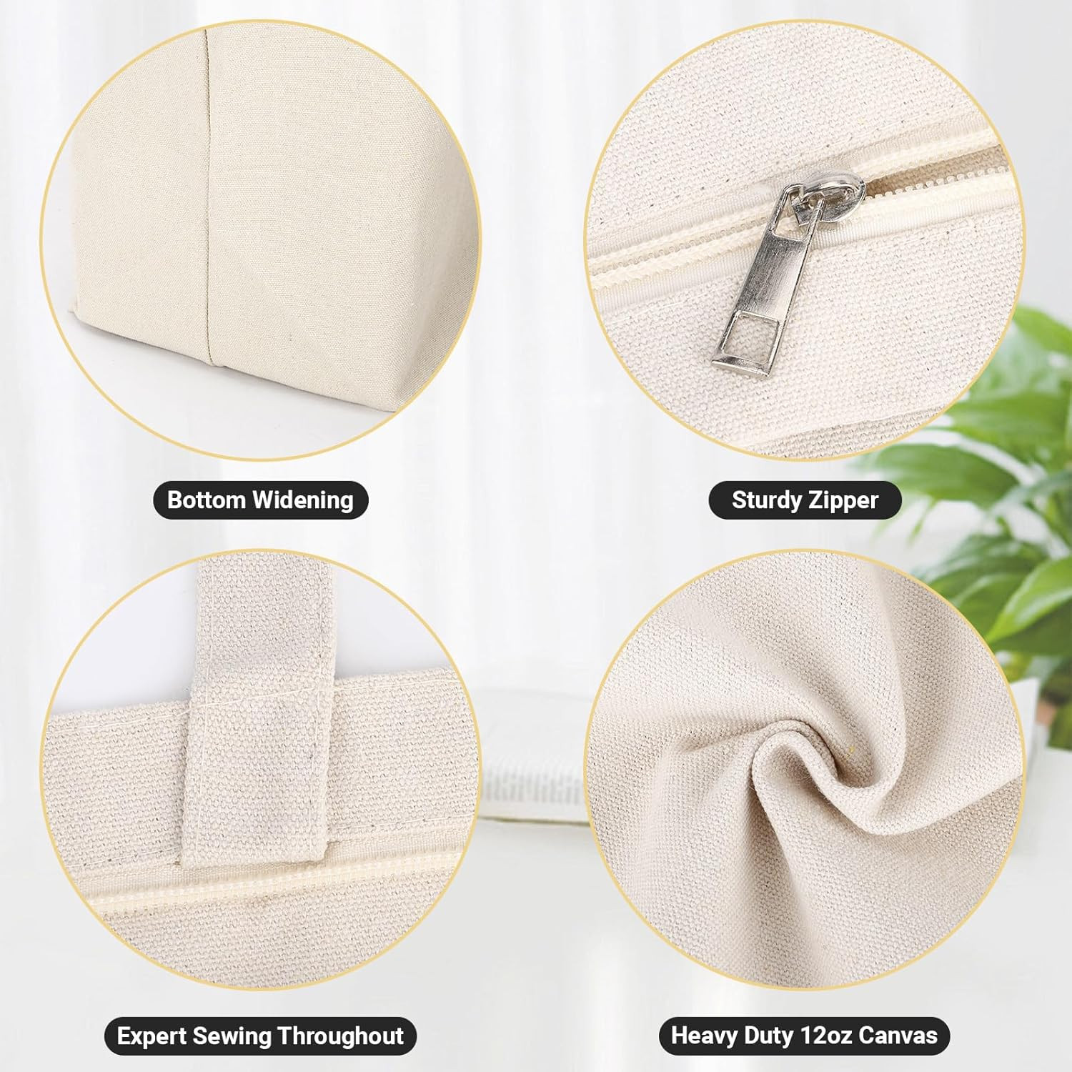 Blank Tote Canvas Bag with Zipper 3 PC 19.7X15.7 Inch Bags with Handles 12 Oz…
