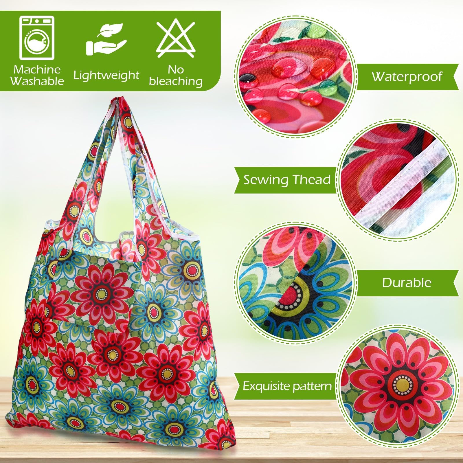 18 PCS Foldable Reusable Shopping Bags Nylon Bag for Farmers Market Groceries