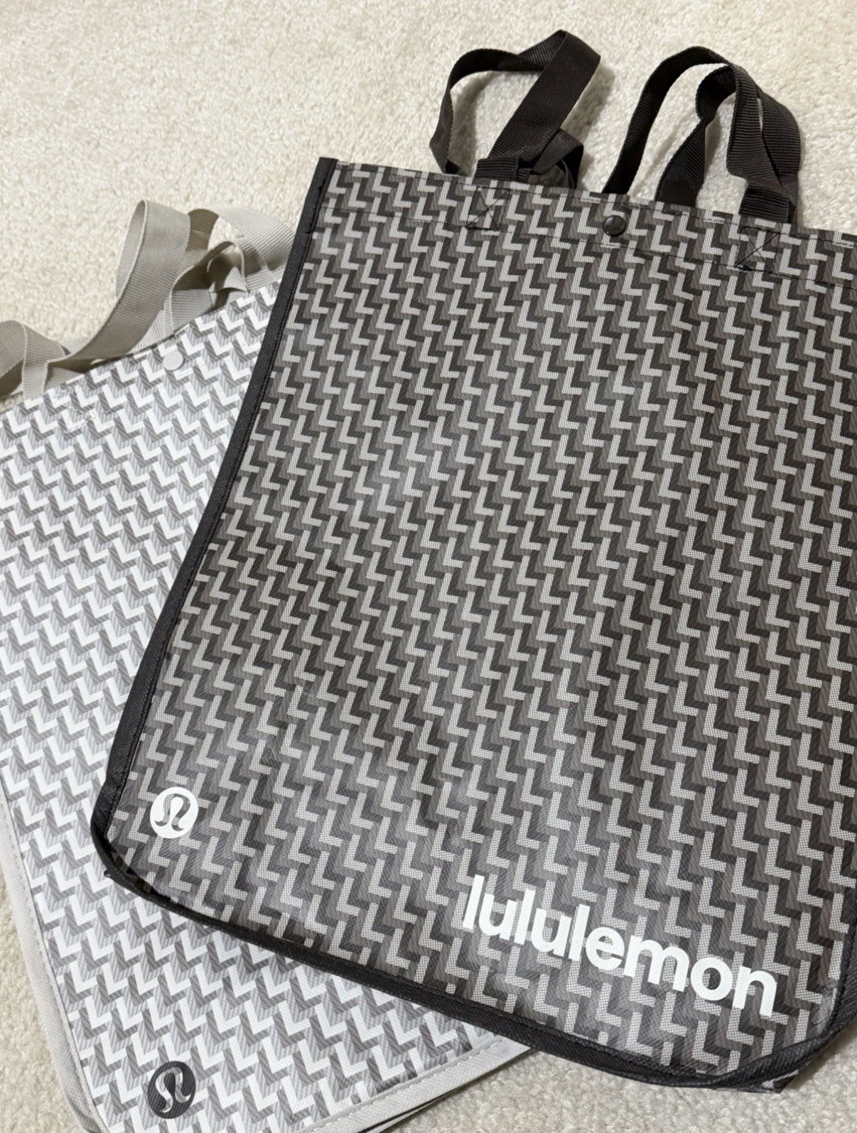 2 New Lululemon Large Reusable Shopper Tote Bag Limited Edition Ivory And Brown