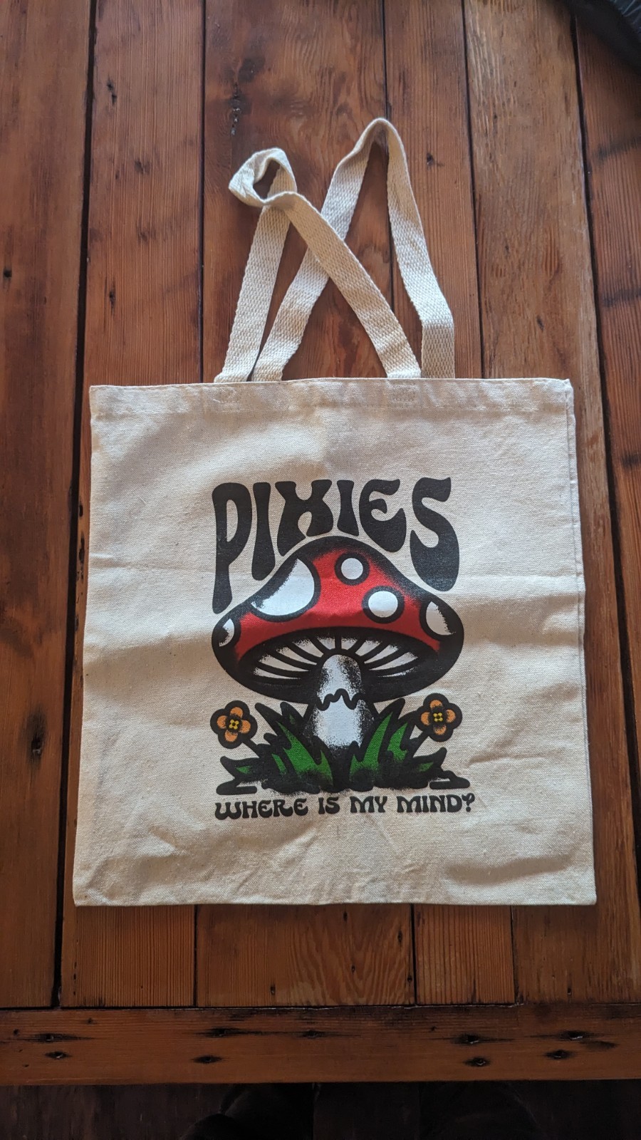 Pixies Where Is My Mind Canvas Tote Bag Foldable Multicolor Mushroom Graphic