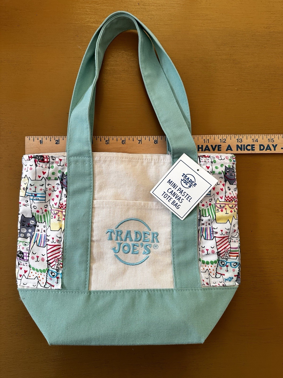 Trader Joe’s Mini Tote Customized Hearty Cats w/Confetti Lining& Pocket& Cushion