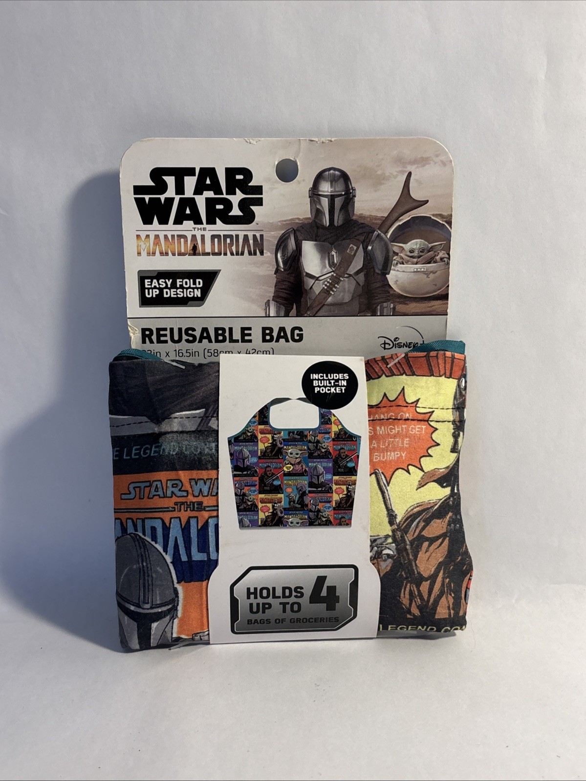 2021 Disney Star wars the Mandalorian Reusable Bag Holds 4 Bags Groceries