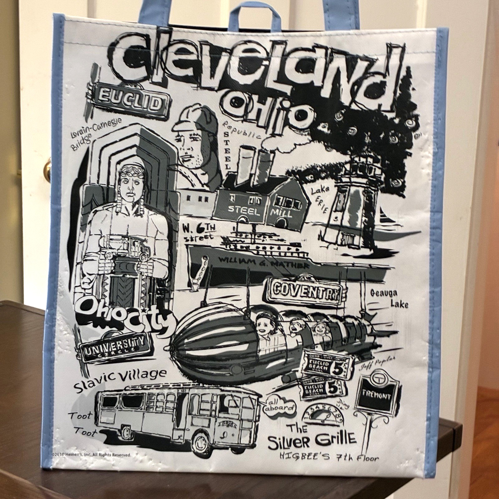 Heinen’s CLEVELAND OHIO 15.5 x 13.75 x 8″ Reusable Shopping Tote Bag ~ Landmarks