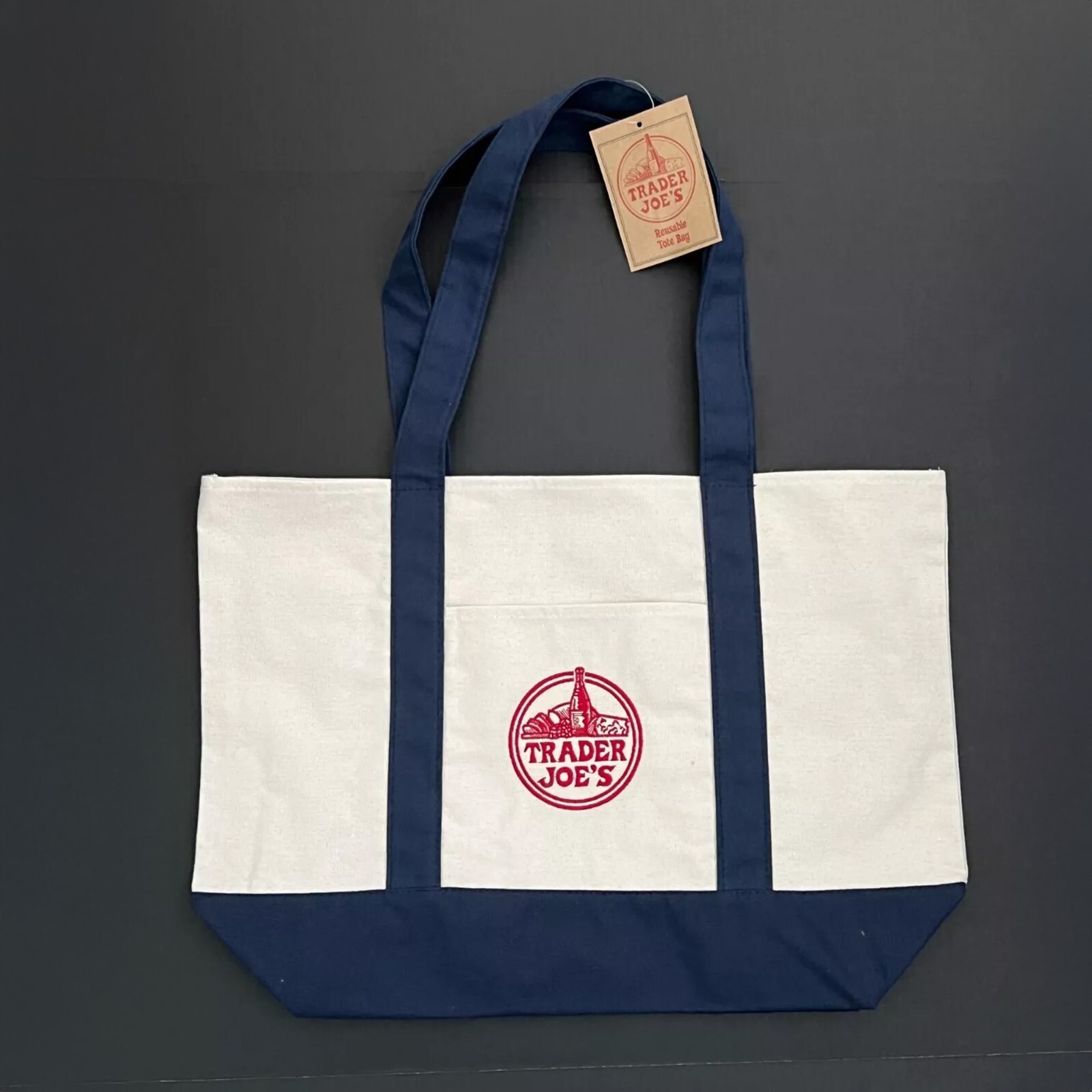 2 X Trader Joe’s Large Canvas Tote Bag – Heavy Duty-Cotton-Navy Blue – Original
