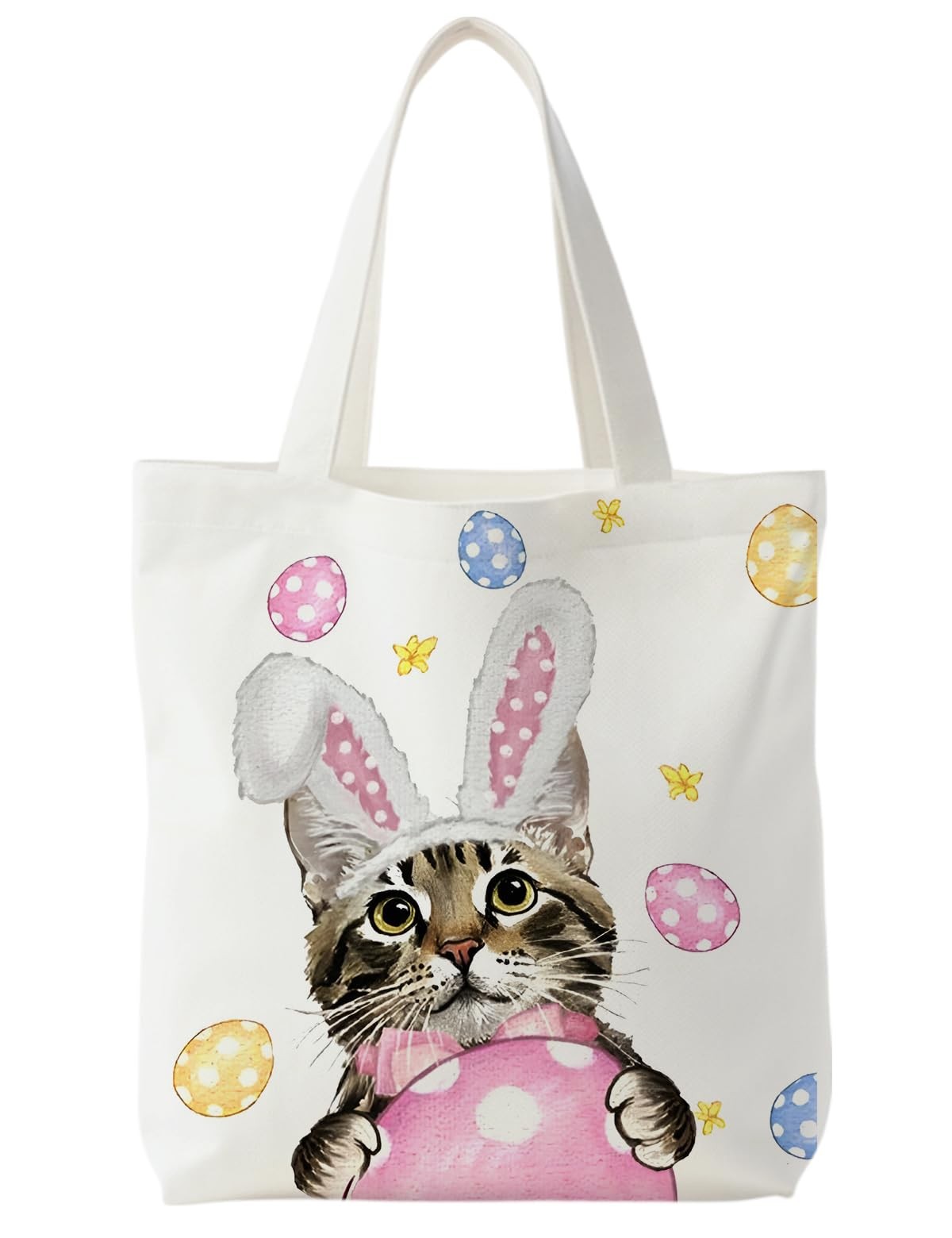 Bunny Cat Tote Bag, Cat Bunny Egges Easter Canvas Tote Bag for , Easter Gifts…