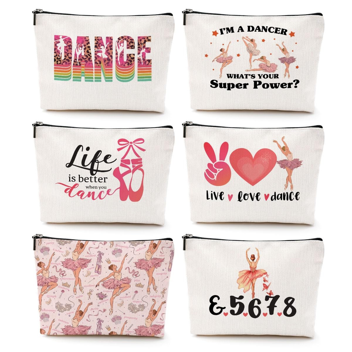 6Pcs Dance Cosmetic Bags Gifts for 9.7 x 6.8 x 2 inches, Multicolor278