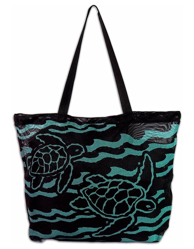 Hawaiian Mesh Beach Tote Shopping Bag Handbag Travel Hawaii Honu Turtles Black G