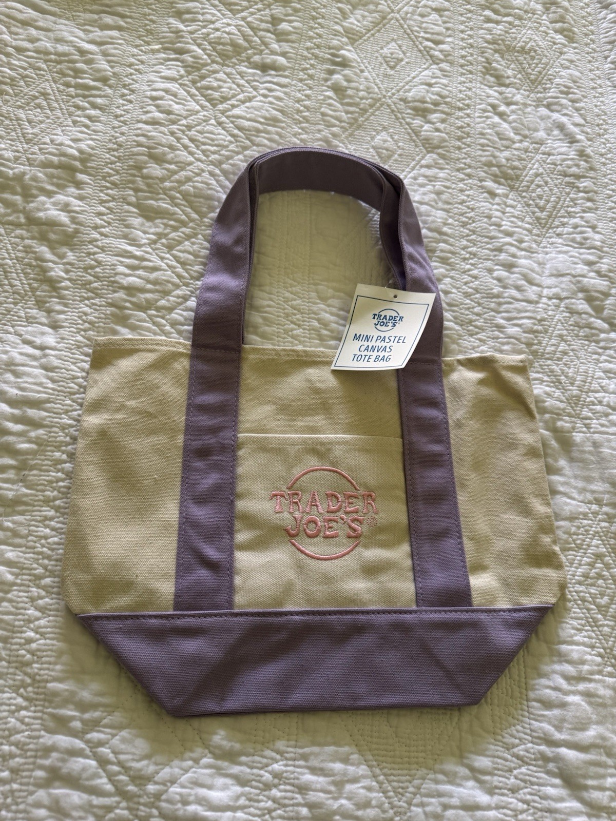 Trader Joe’s Mini Pastel Canvas Tote Bag Purple NWT Spring 2025 Limited Edition