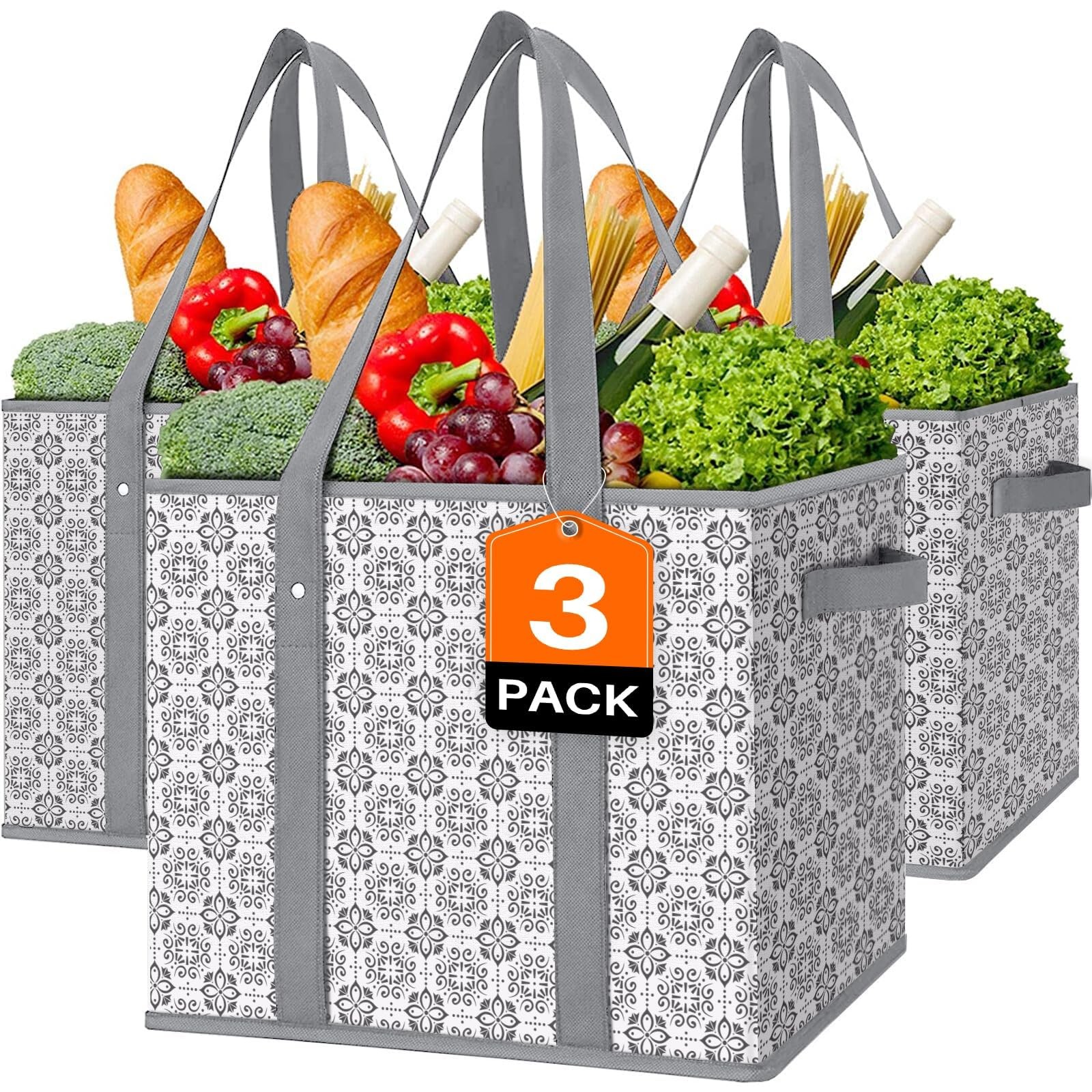 Reusable Grocery Bags [3 Pack],Large Grocery Tote Bag Water Resistant Shoppin…