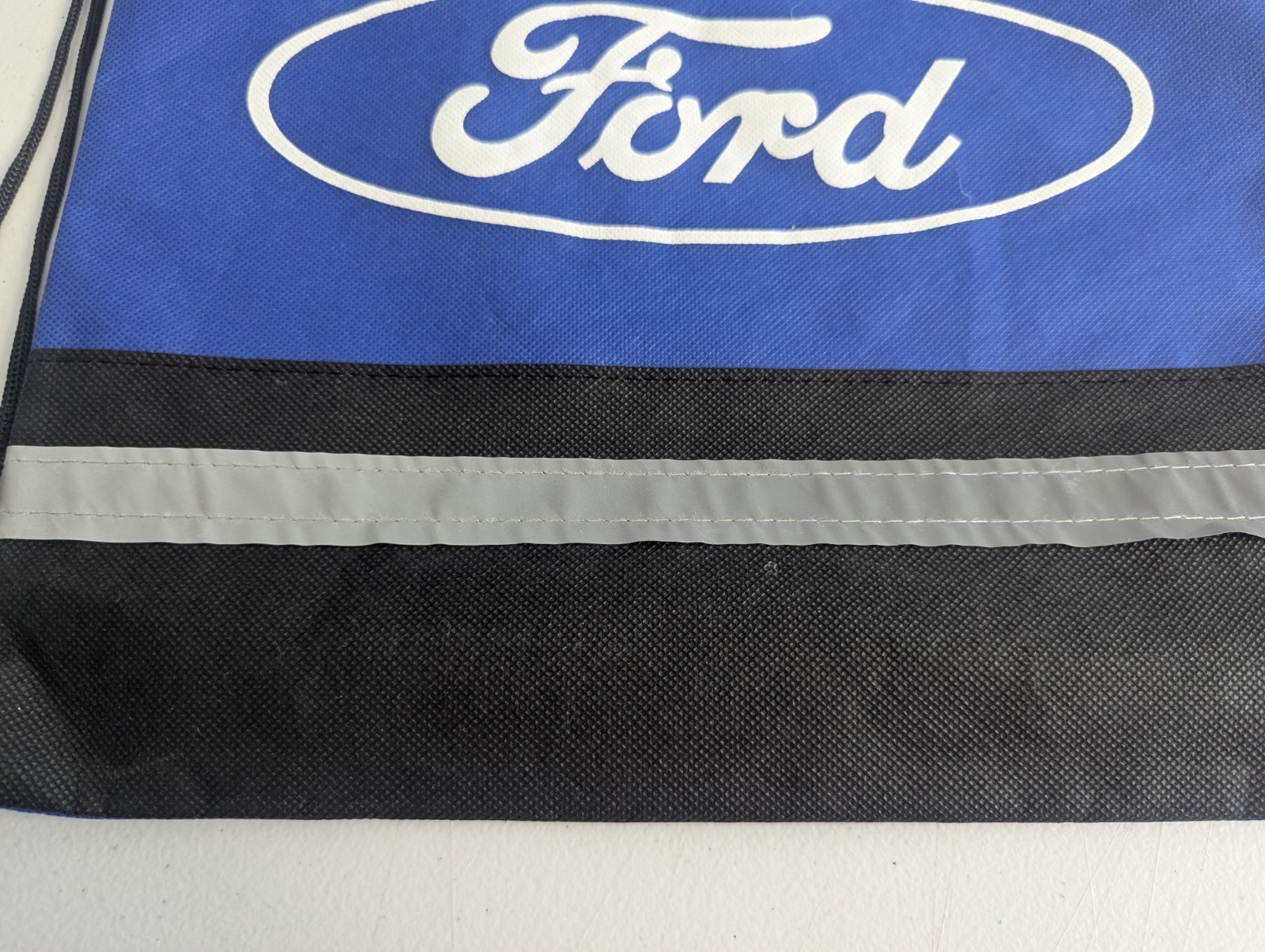 Ford Motor Co Promo Advertising Drawstring Bag Backpack w/ Pocket Black Blue NEW