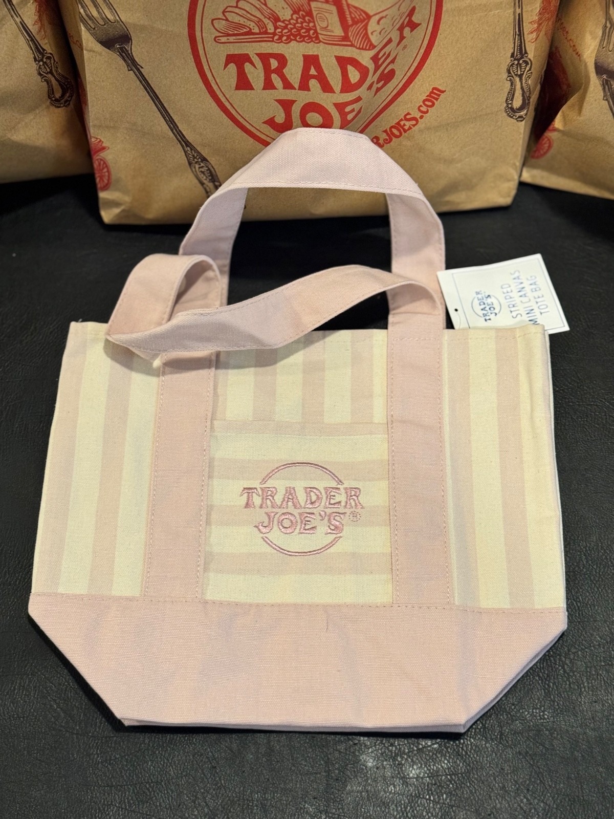 Trader Joe’s Pastel Stripe Mini Canvas Tote Bags Limited Edition Set Of 4
