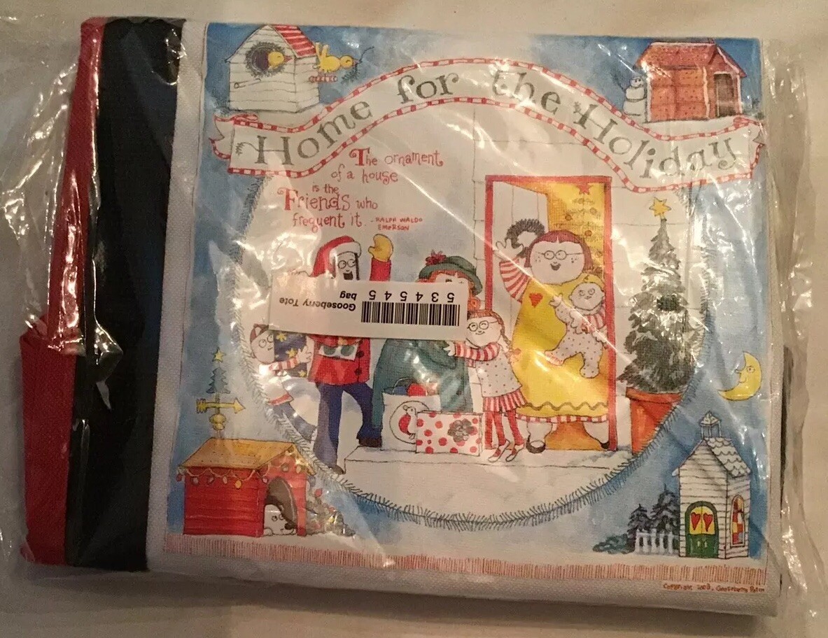 2003 Gooseberry Patch Tote Shopping Bag Christmas Holiday Theme Red White Black