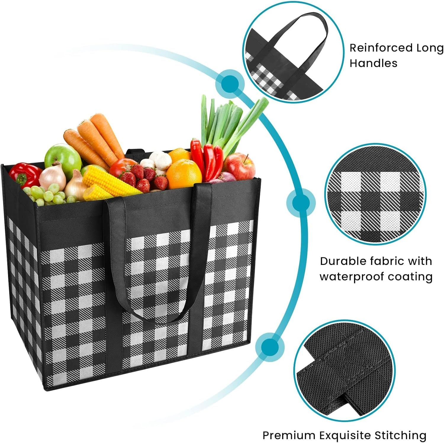 Reusable Grocery Shopping Bags 4 Pack Large Foldable Totes Waterproof Heavy Duty