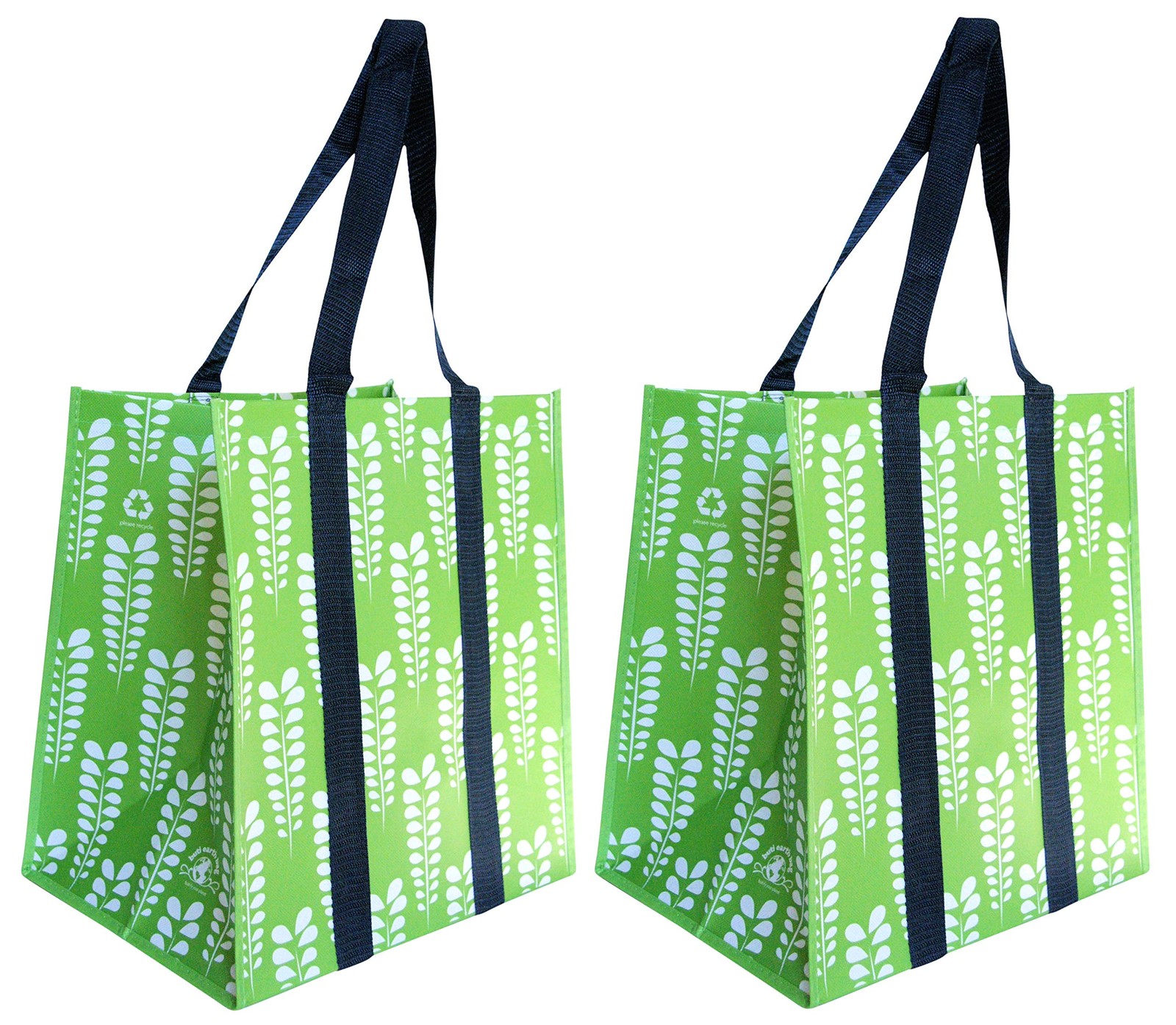Reusable Shopping Bags, X-Large, Stay Open Premium Wipe Clean (2, Green Leaves)