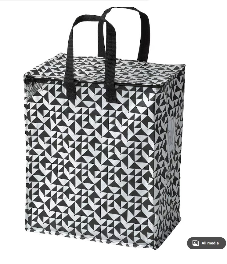 KNALLA Bag, black/white, 15 ¾x9 ¾x18 ½ “/12 gallon